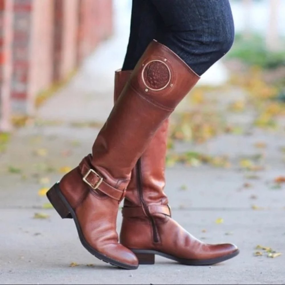VINCE CAMUTO "PHILLIE" RIDING BOOT 6.5 Brown Equestrian Low Heel